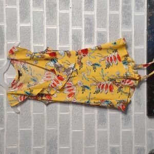 FREE w Bundle Love Tree Yellow Tropical Floral Print Ruffled V-Neck Romper Small